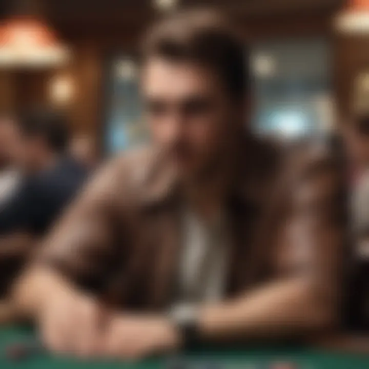 A focused player contemplating their next move in a High Stakes Poker game.