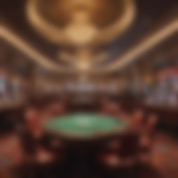 Interior of a luxurious casino showcasing gaming tables and ambiance