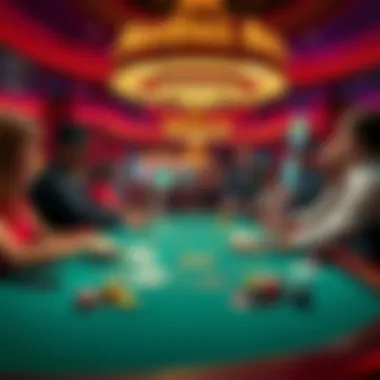 A vibrant blackjack table at Mandalay Bay Casino with eager players