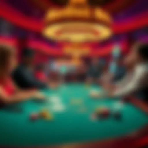 A vibrant blackjack table at Mandalay Bay Casino with eager players