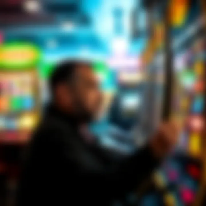 Close-up of a player engaging with a slot machine