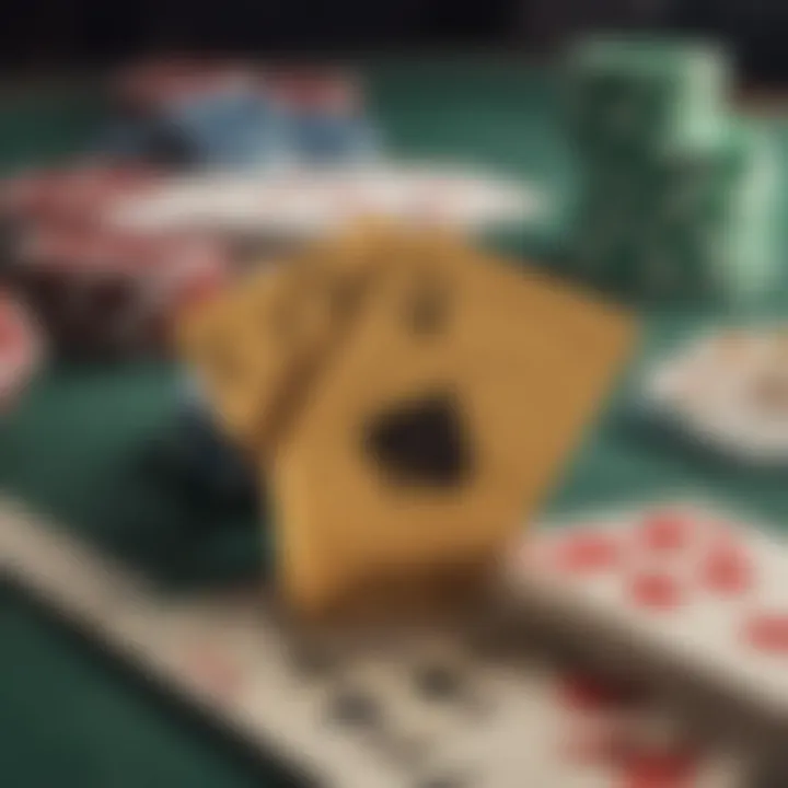 A close-up of chips and cards in play