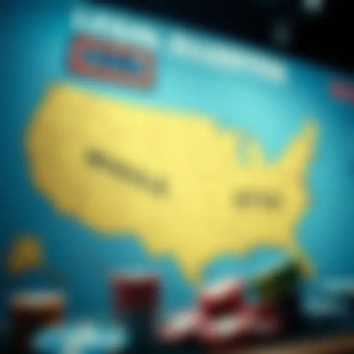 A detailed map showcasing the legal betting states in the USA
