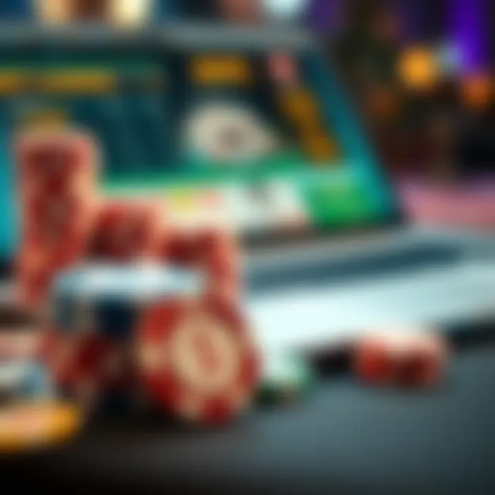 Casino chips and a laptop showcasing online gambling