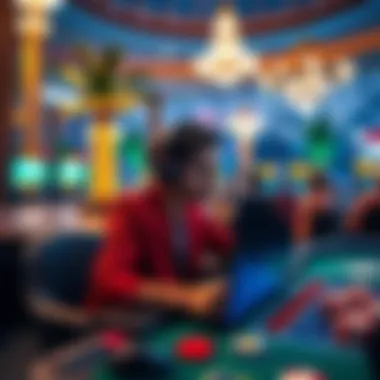 Gamer enjoying online casino games in a resort setting