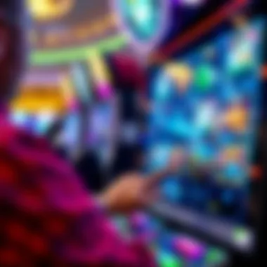 Interactive Touchscreen Gaming Experience Close-up of a player engaging with a touchscreen slot interface