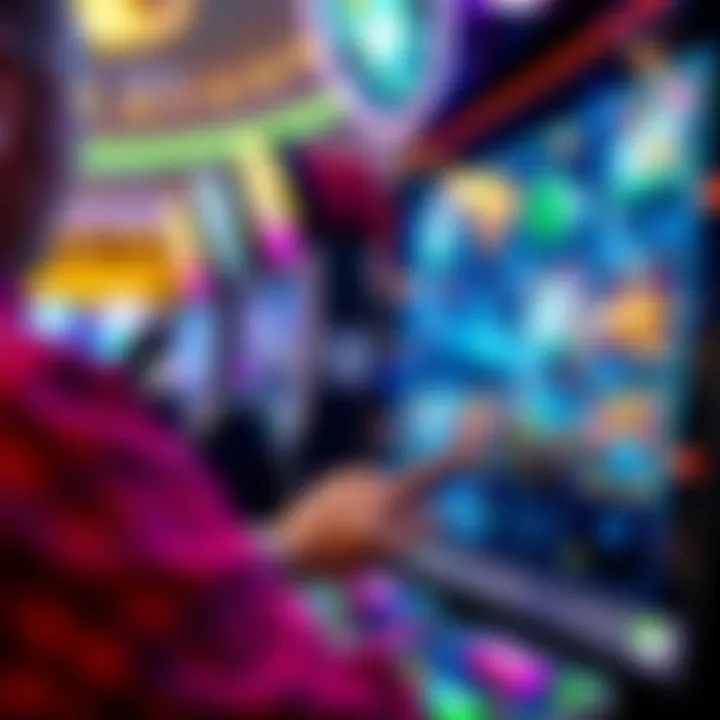 Interactive Touchscreen Gaming Experience Close-up of a player engaging with a touchscreen slot interface