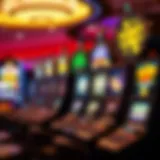 Vibrant casino slot machine display showcasing various themes