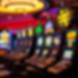 Vibrant casino slot machine display showcasing various themes