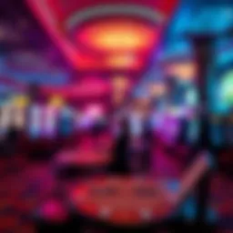 A vibrant casino floor filled with gaming tables and slot machines