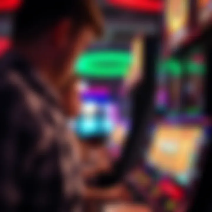 Glimpse of a player engaging with a slot machine in a casino setting