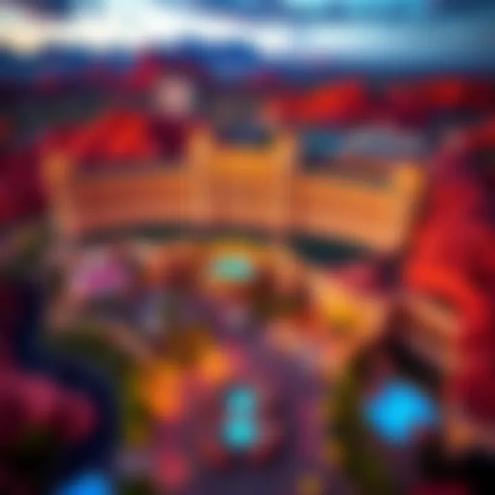 Aerial view of Red Rock Resort showcasing its vibrant architecture