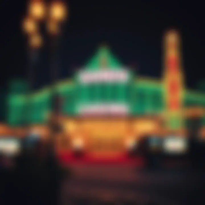 Illuminated exterior of Reno Sands casino at night