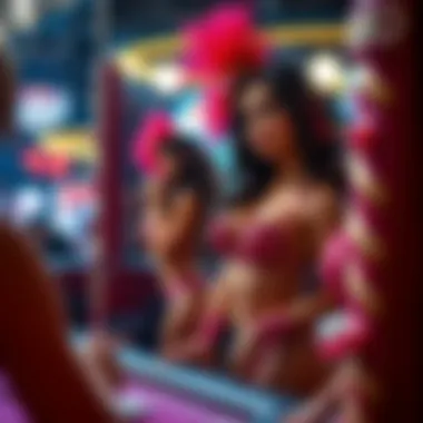 Behind-the-scenes glimpse of showgirls preparing for a performance, emphasizing the artistry involved