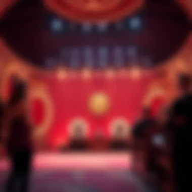 An artistic representation of the stage setup for a showgirl performance highlighting lighting and design