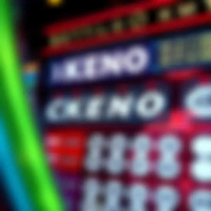 A vibrant digital keno game interface displaying numbers and betting options