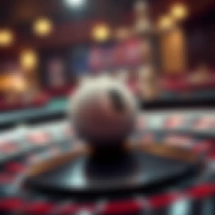 A close-up of a roulette ball poised to land on a number