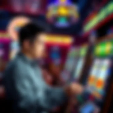 Player interacting with a Triple Lucky Slot Machine in a casino setting