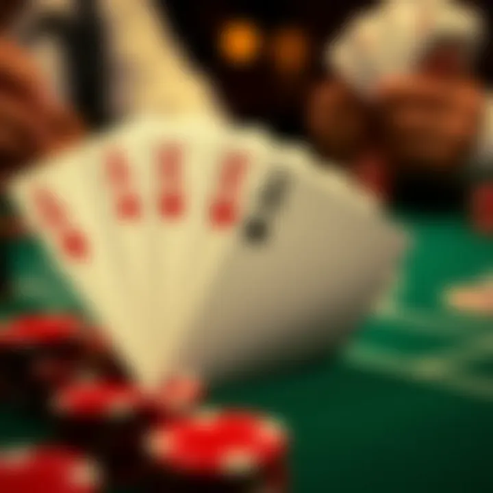 Close-up of Omaha poker hands showing card combinations