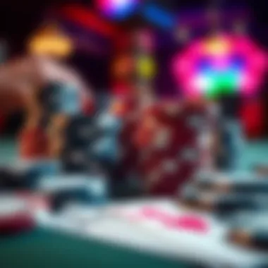 Close-up of poker chips and cards