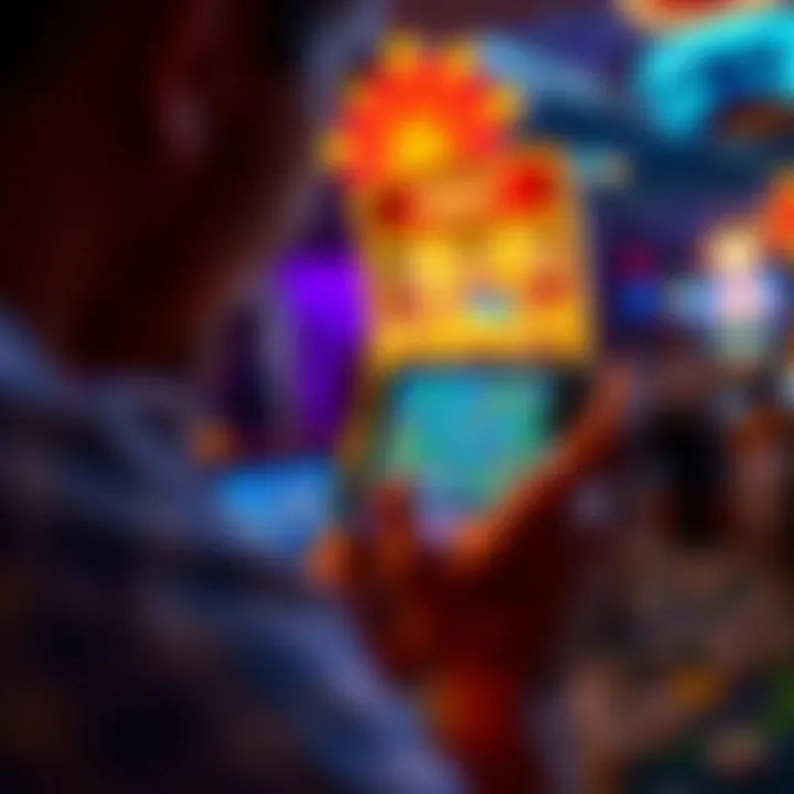 Illustration of a user engaging with a mobile device displaying a scratch off game, capturing the excitement of gameplay