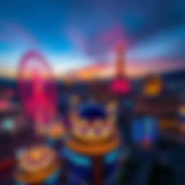 Stunning aerial view of the Vegas Ferris Wheel Bar at dusk with vibrant lights.